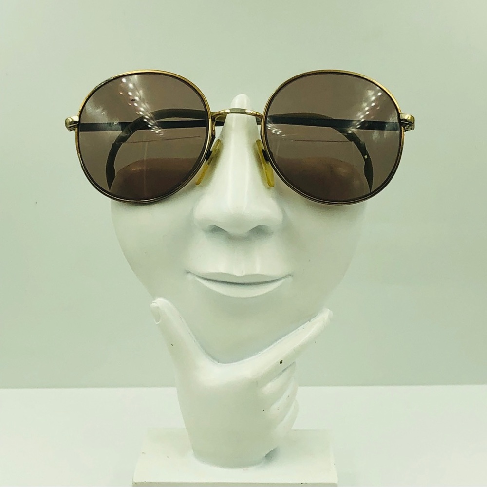 Luxottica Metal Brown Gold Round Sunglasses Frames